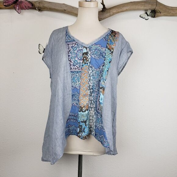 Aratta silent journey asymmetrical mixed media top - Picture 1 of 8